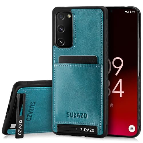 SURAZO Etui na telefon komórkowy Samsung Galaxy S20 FE 5G z prawdziwej skóry – odporne na uderzenia skórzane etui na telefon komórkowy z przegródką na karty, funkcją stojaka, breloczkiem do kluczy,
