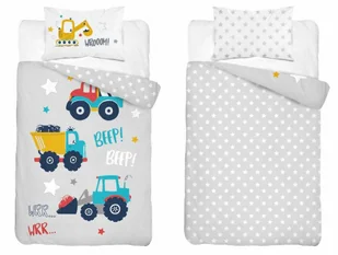 Pościel dziecięca dwustronna Auta Budowlane szara – 90x120 cm – MAYAMOO - Pościel dla dzieci - miniaturka - grafika 1