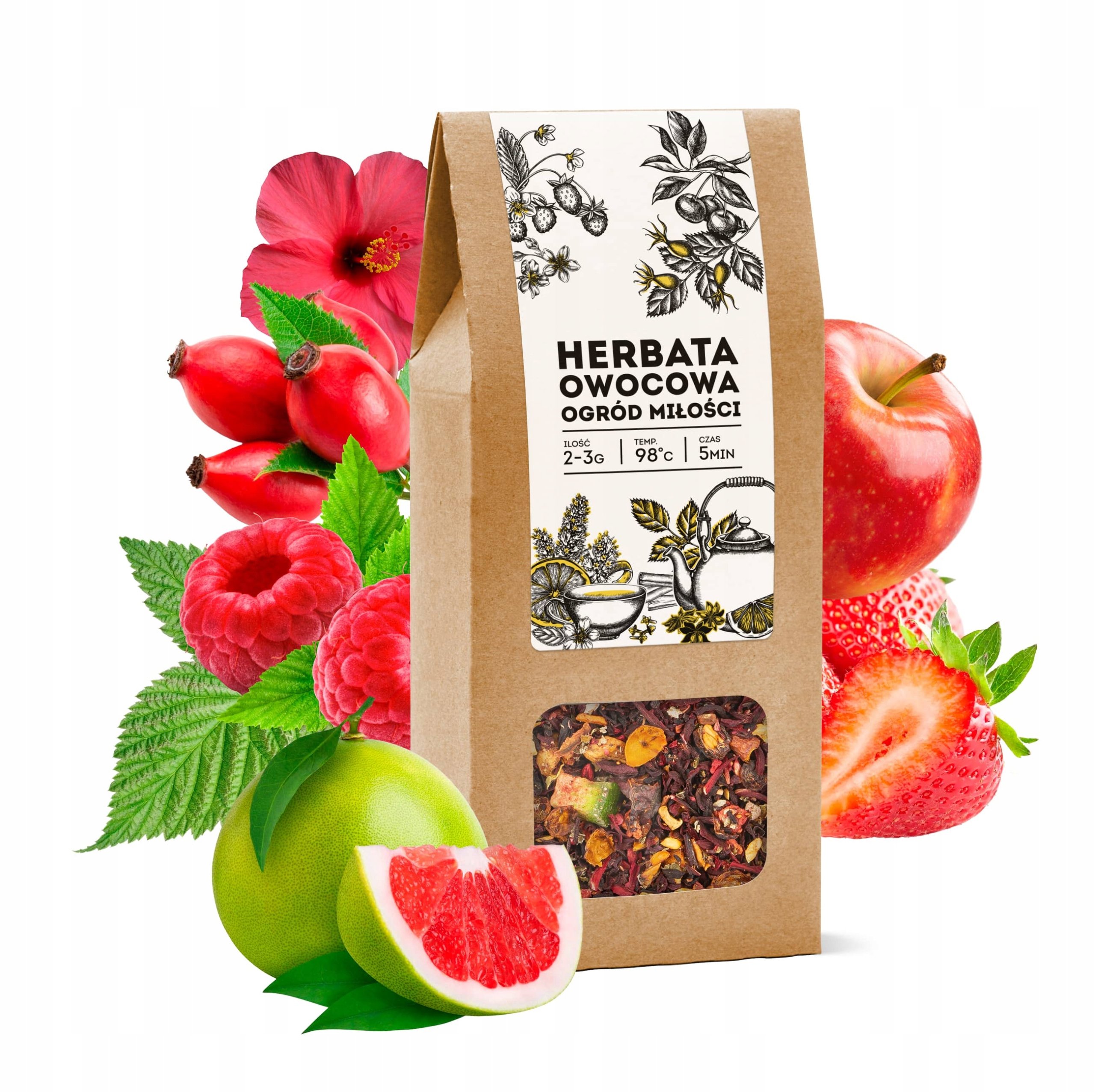 Herbata owocowa Ogród miłości hibiskus pomelo truskawki maliny prezent 50g