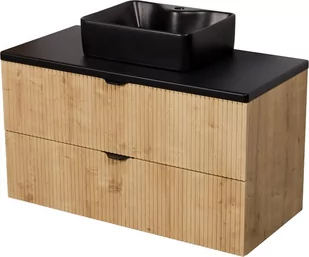 Szafka łazienkowa z czarną umywalką wisząca dąb naturalny 80 cm Brendo Gante - Szafki łazienkowe - miniaturka - grafika 1