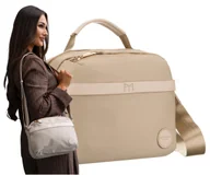 Torebki damskie - Torebka damska do ręki PETERSON mała modna listonoszka kuferek do ręki lub na ramię szeroki odpinany pasek kieszonki na suwak miejska beżowa - miniaturka - grafika 1