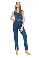 Spodnie damskie - Trendyol Blue Root Zippered High Stan Bootcut Jeansy Damskie, Niebieski, 34 - miniaturka - grafika 1