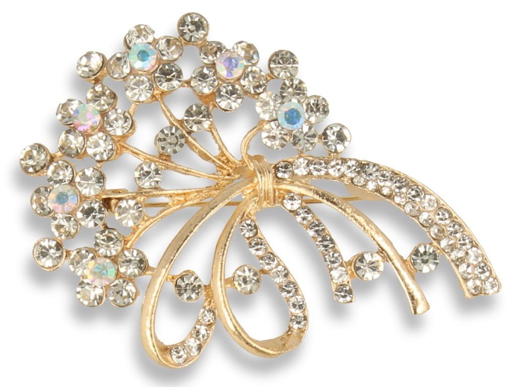 Broszka Damska Złota Bukiet Z Cyrkoniami