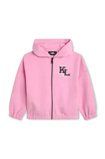 Bluzy dla dziewczynek - Karl Lagerfeld bluza dziecięca kolor różowy z kapturem z nadrukiem - grafika 1