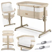 Łóżeczka i kojce - Łóżeczko Dziecięce Składane Turystyczne Niemowlęce Kółka 0-5m 9kg Beżowe - miniaturka - grafika 1