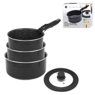 Zestawy garnków i patelni - Zestaw 3 rondli z pokrywką uniwersalną powłoką marmurową i odpinaną rączką Konighoffer Handy 16 cm 18 cm 20 cm poleca EWA WACHOWICZ - miniaturka - grafika 1