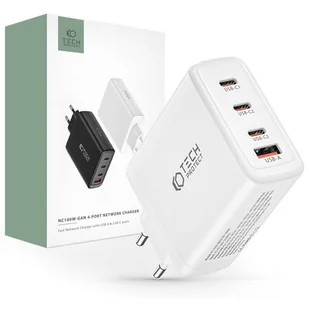 Ładowarka sieciowa Tech-protect nc100w-gan 4-port network charger PD100w/QC3.0 white - Ładowarki do telefonów - miniaturka - grafika 1
