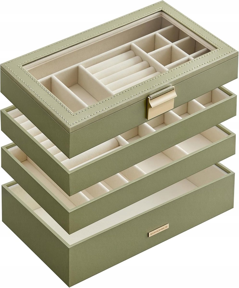 TACA NA BIŻUTERIĘ 4 POZIOMY - AKSAMITNY ORGANIZER SZKATUŁKA IDEALNY PREZENT