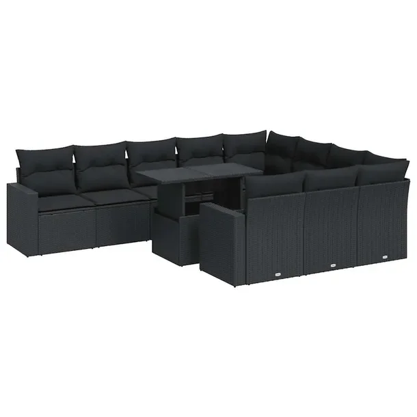 Zestaw wypoczynkowy ogrodowy czarny rattan PE, wymiary 55 x 62 x 69 cm