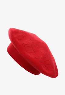 Czerwona Czapka Beret z Ozdobnym Wzorem w Cyrkonie Blorgga - Czapki damskie - miniaturka - grafika 1