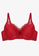 Biustonosze - Bordowy Biustonosz Typu Push Up Ozdobiony Koronką Nelani - miniaturka - grafika 1