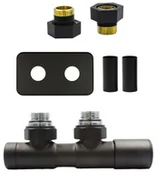 Zawory i kraniki - Zawór regulacyjny 50mm TWINS czarny strukturalny prawy GZ1/2 All in One rozeta zespolona prostokątna - miniaturka - grafika 1