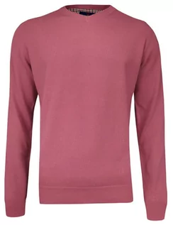 Swetry męskie - Sweter Różowy, Łososiowy w Serek (V-neck) Klasyczny, Męski - Adriano Guinari - grafika 1