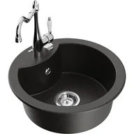 Zlewozmywaki z baterią - Mexen Diego zlewozmywak granitowy 1-komorowy z baterią kuchenną Carla, czarny/złoty metalik - miniaturka - grafika 1