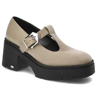 Półbuty damskie - Brązowe Półbuty Karino Modne Skórzane Buty Damskie - miniaturka - grafika 1