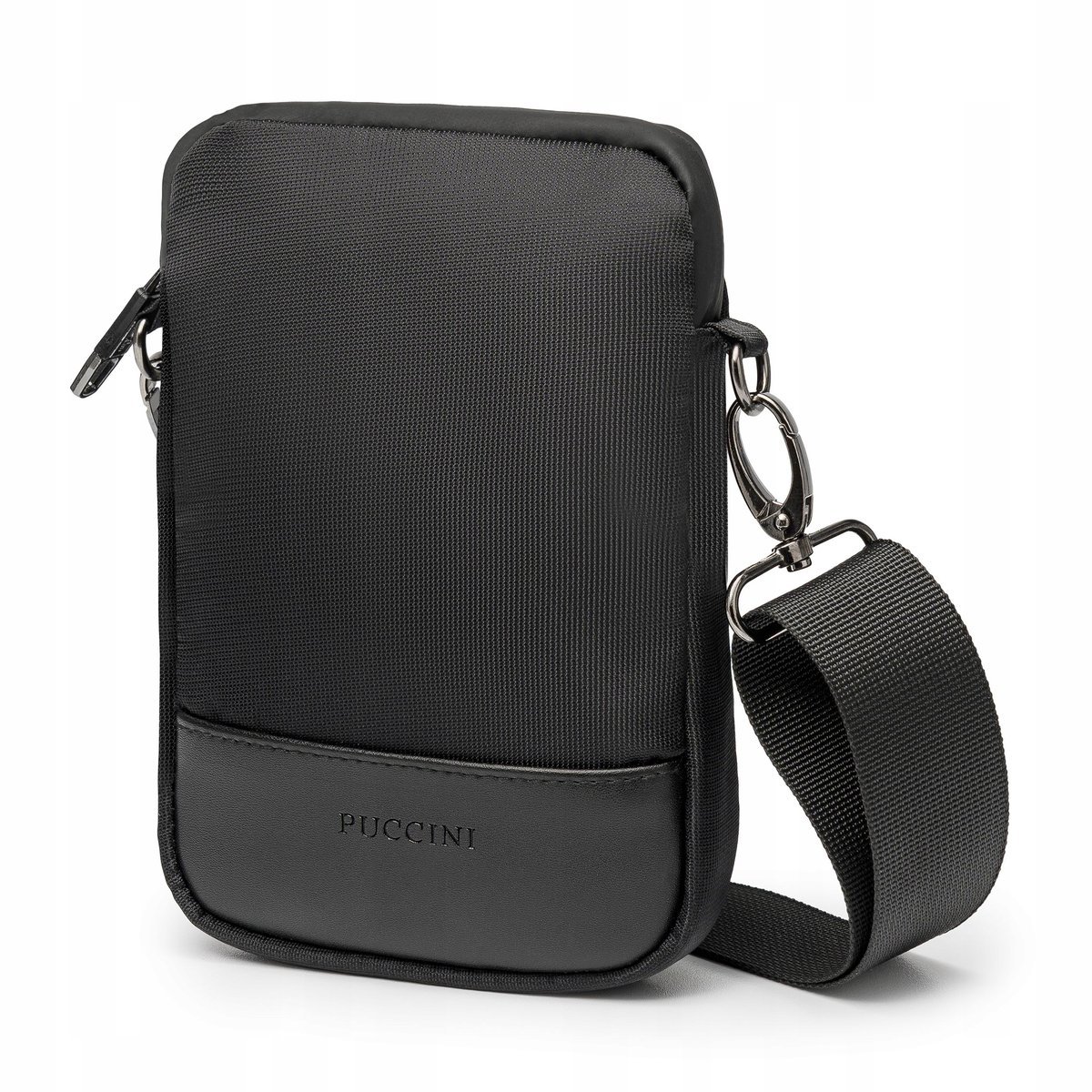 PUCCINI Torba Męska Na Ramię Torebka Saszetka Materiałowa Czarna TM256-1