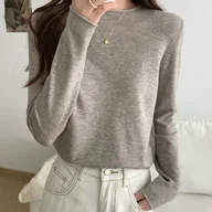 Swetry damskie - TEMU Damski Sweter w Kolorze Miętowej Zieleni w Stylu Koreańskim – Miękka, Elastyczna Bluzka z Okrągłym Dekoltem i Długim Rękawem, Tunika do - miniaturka - grafika 1