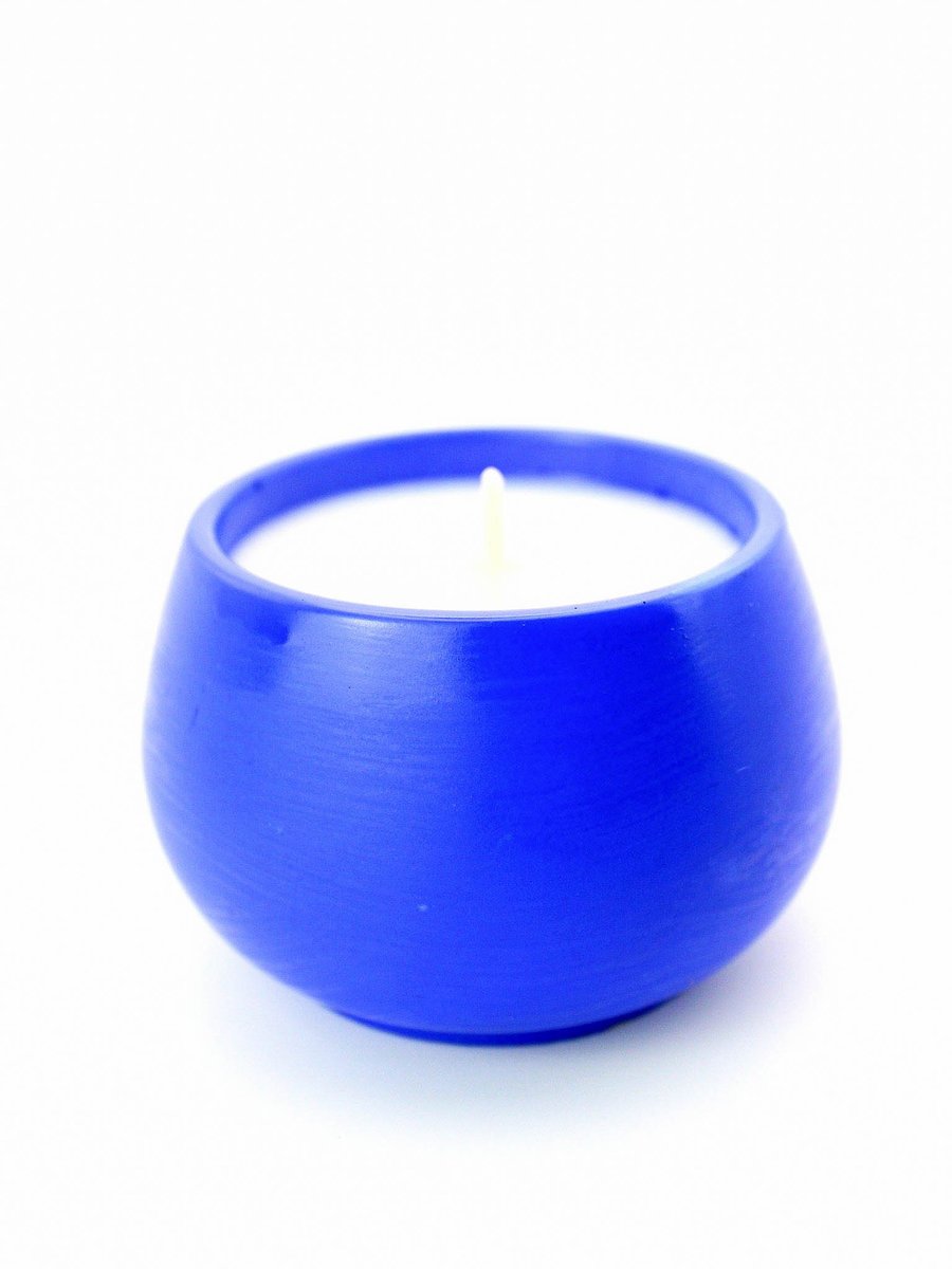 Świeca sojowa zapachowa kawa – naturalna, ręcznie robiona, kobaltowe naczynie z gipsu, dekoracja i prezent