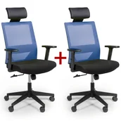 Fotele i krzesła biurowe - B2B Partner Krzesło biurowe z oparciem z siatki WOLF, regulowane podłokietniki, plastikowy krzyżak, 1+1 GRATIS, niebieskie 407067 - miniaturka - grafika 1