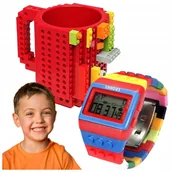 Kubki dla dzieci - KUBEK KLOCKOWY DUŻY 350ML + ZEGAREK CYFROWY KLOCKOWY DLA DZIECI REGULOWANY - miniaturka - grafika 1