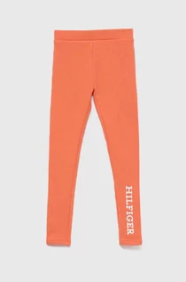 Spodnie i spodenki dla dziewczynek - Tommy Hilfiger legginsy dziecięce kolor pomarańczowy z nadrukiem - grafika 1