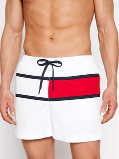 Kąpielówki męskie - Tommy Hilfiger Szorty kąpielowe Medium UM0UM02055 Biały Regular Fit - grafika 1