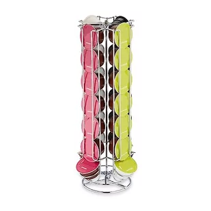 Relaxdays Uchwyt na kapsułki kompatybilny z Dolce Gusto, 28 kapsułek, obrotowy, metalowy stojak na kapsułki, wys. x śr.: 37 x 15 cm, srebrny - Akcesoria i części do ekspresów do kawy - miniaturka - grafika 1
