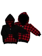 Bluzy dla chłopców - Chłopięca bluza dwustronna z kapturem w kratkę czarna Nicol,r.98 - miniaturka - grafika 1
