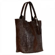 Torebki damskie - Torebka shopper z miękkiej skóry XL ciemny brąz /krokodylek/ - miniaturka - grafika 1