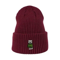Czapki damskie - Haftowana czapka beanie - ZIMOWY BIAŁY KOTEK - bordowy - miniaturka - grafika 1