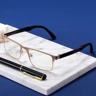 Okulary korekcyjne, oprawki, szkła - Metalowe męskie okulary zerówki z filtrem Blue Light do komputera 25139B złote + akcesoria - miniaturka - grafika 1