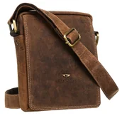 Torby męskie - Skórzana brązowa listonoszka męska torebka na ramię mała miejska saszetka PETERSON miejsce na telefon przegródki na karty i długopis kieszonki na su.. - miniaturka - grafika 1