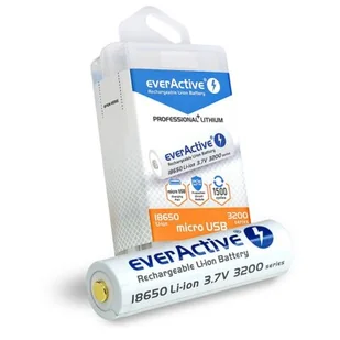 EverActive Akumulator 18650 3,7V Li-ion 3200mAh micro USB z zabezpieczeniem BOX EV101 - Ładowarki i akumulatory - miniaturka - grafika 1