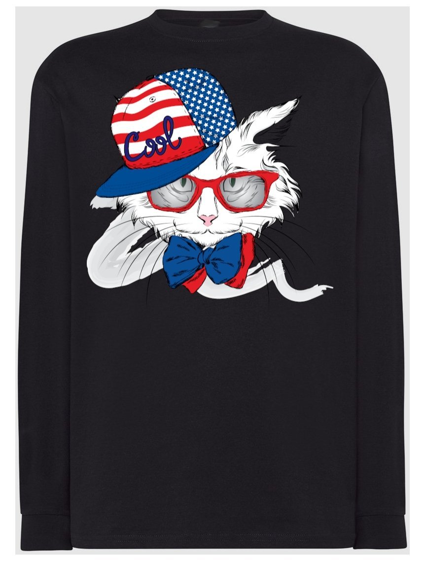 Longsleeve męski nadruk Kot Ameryka Rozm.L