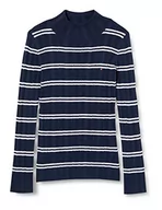 Swetry damskie - Tommy Hilfiger Pointelle Stripe Turtle Neck Sweter damski, Biały/Twilight Navy, 86 - miniaturka - grafika 1