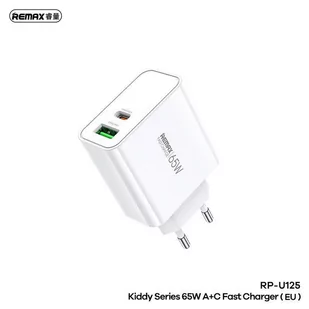Ładowarka Sieciowa 65W USB + USB-C Remax Kiddy Series RP-U125 biała - Ładowarki do telefonów - miniaturka - grafika 1