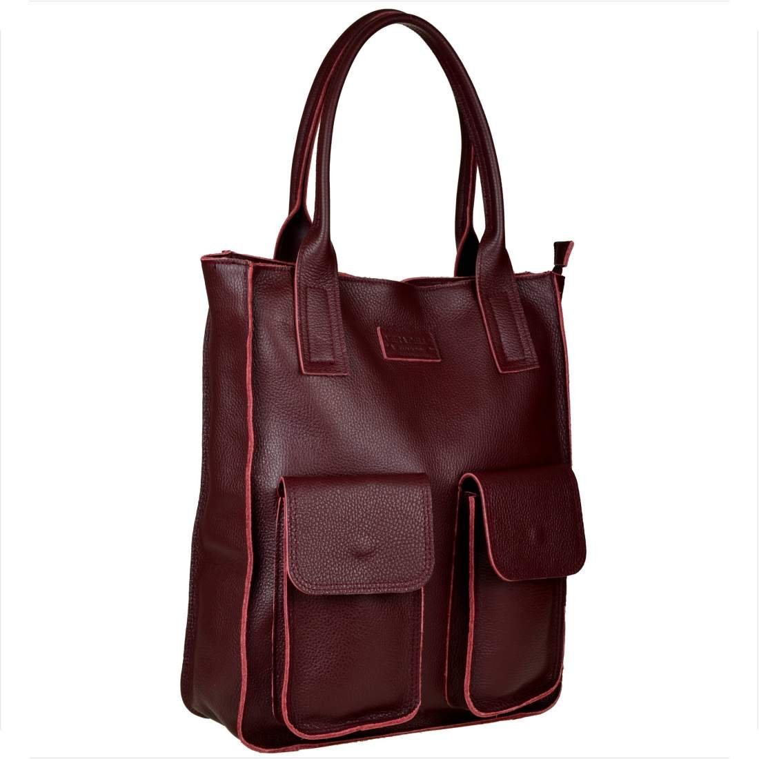 VERA PELLE Duża torebka włoska shopper bag skóra naturalna bordowa