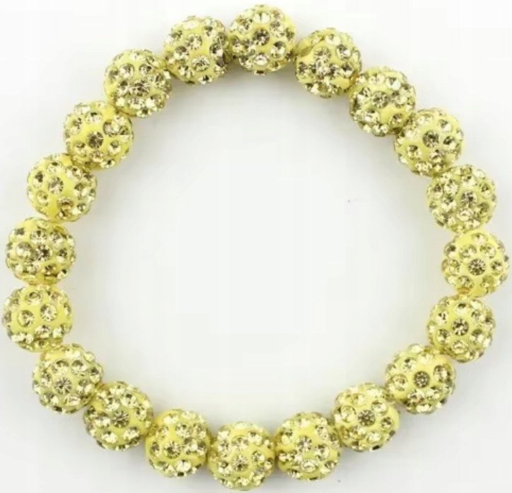 Żółta Bransoletka z Koralików Shamballa Elastyczna Ręcznie Robiona