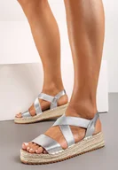 Sandały damskie - Srebrne Wsuwane Sandały na Grubej Podeszwie z Plecionką i Metalicznym Połyskiem Moonqira - miniaturka - grafika 1