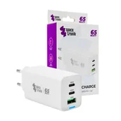 Ładowarki do telefonów - Ładowarka 3w1 USB-C USB PD Quick 65W 5A biała - miniaturka - grafika 1