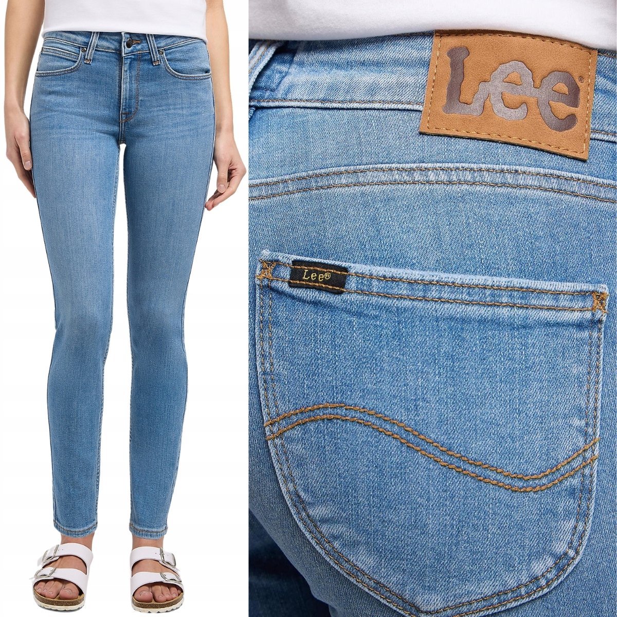 Lee SCARLETT SKINNY Mid Conversation WYGODNE RURKI BLUE DżINS W27 L33