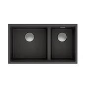 Zlewozmywaki - Quadron Zlewozmywak granitowy dwukomorowy podwieszany 84x48,5x22,5 cm CLARK 842 ONYX ze stalowym odpływem - miniaturka - grafika 1