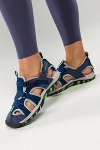 Granatowe sandały trekkingowe damskie na rzep z zakrytą piętą seledynowe wstawki Casu 8209-4W - Sandały damskie - miniaturka - grafika 1