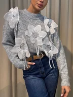 Swetry damskie - Sweter kwiat Grigio - miniaturka - grafika 1