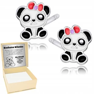 Srebrne Kolczyki 925 Kolorowe Misie Panda Dzieci - Biżuteria dla dzieci - miniaturka - grafika 1
