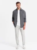 Spodnie męskie - Spodnie męskie o klasycznym kroju w delikatną kratę - beżowe V1 OM-PACP-0187 - Ombre Clothing - miniaturka - grafika 1