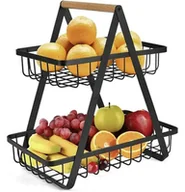 Tace i patery - Dekoracyjny Kosz na Owoce i Warzywa Dwupoziomowy Koszyk 32cm czarny DA78 - miniaturka - grafika 1