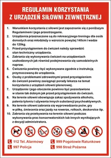 Tablica REGULAMIN SIŁOWNI ZEWNĘTRZNEJ, PLENEROWEJ 6 - 75x125cm PCV 5mm - Akcesoria BHP - miniaturka - grafika 1