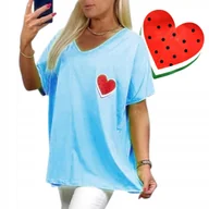 Bluzki damskie - BAWEŁNIANA TUNIKA ARBUZ błękit wygodna bluzka z nadrukiem 50 52 5XL 6XL - miniaturka - grafika 1