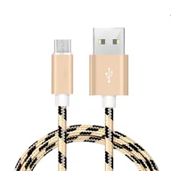 Kable USB - Kabel nylonowy 1m Usb microUSB złoty Quickcharge! - miniaturka - grafika 1